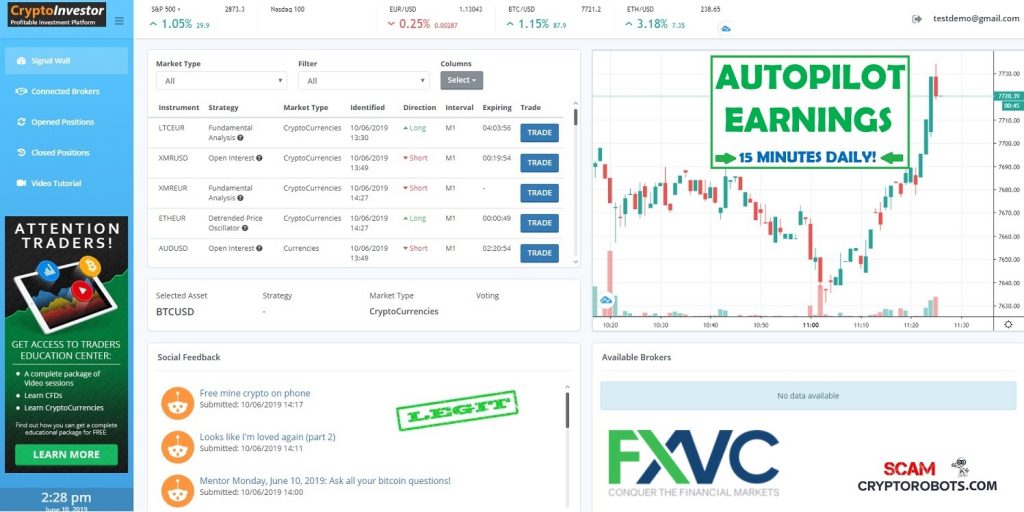 Crypto Investor Signals and Trading Panel