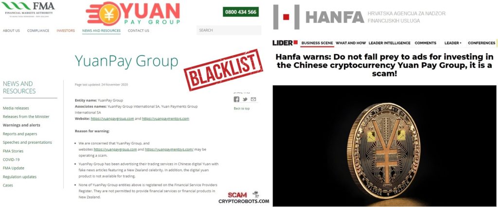 Yuan Pay Group Blacklisted By FMA and HANFA
